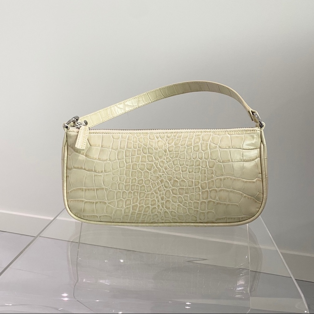 By Far Rachel Cream Croco Embossed Leather